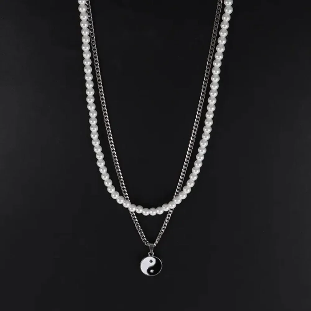 Yin and Yang Pearl Cuban Necklace Set